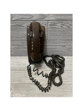 Vintage ITT Wall Telephone Model Brown Push Dial Extra Long Cord Untested